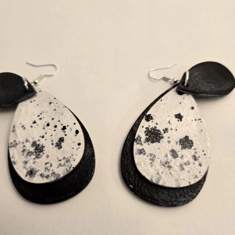 HANDCRAFTED Wood Layered Teardrop Earrings HANDMADE HAND PAINTED Dangle Earrings